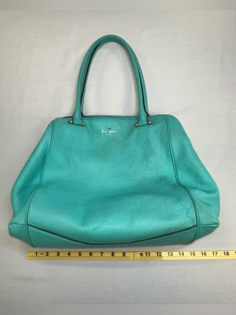 KATE SPADE Turquoise Satchel Purse Handbag Striped Interior Roomy
